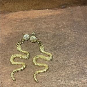 Gold and rhinestone snake earrings